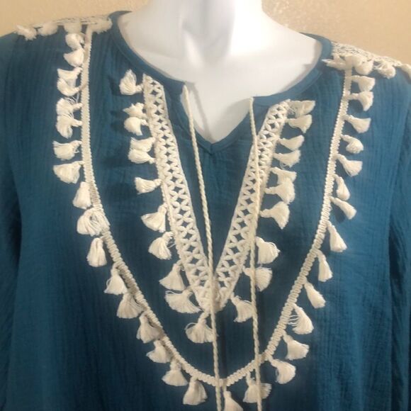 Umgee teal tassels shift dress large - Picture 2 of 5